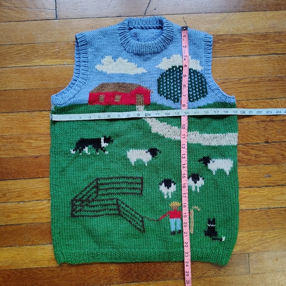 90s Vintage Handmade Wool Sleeveless Sweater Vest Garden Farm Handknit Medium - Picture 7 of 7